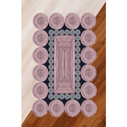 Modern Rug With A Pink And Brown Circle Frame