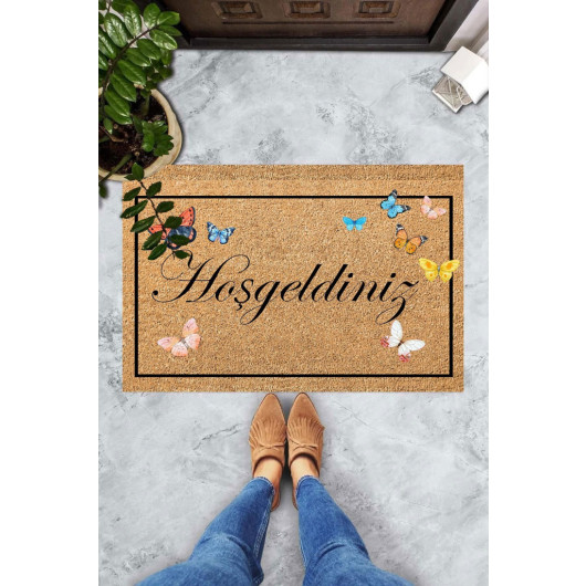 Welcome Written Doormat With Butterflies Flying