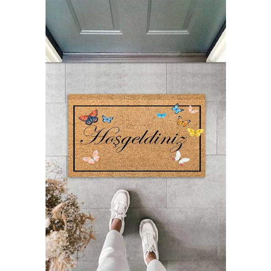 Welcome Written Doormat With Butterflies Flying