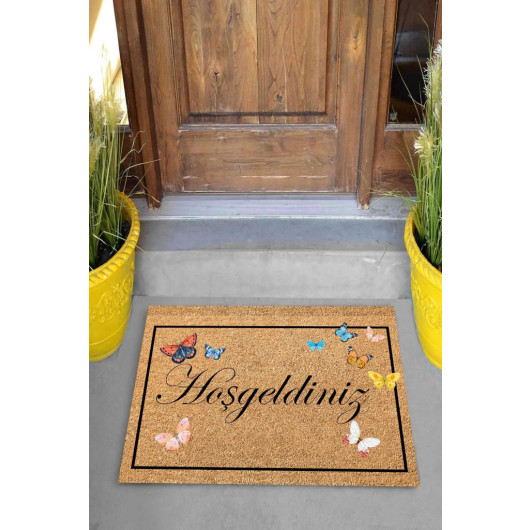 Welcome Written Doormat With Butterflies Flying