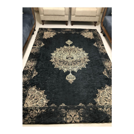 Black Carpet Cover With Elegant Silk Decorations