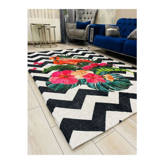 Velvet Flamingo And Floral Pattern Carpet Cover
