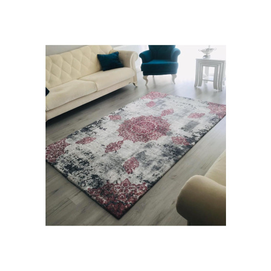 Gray Velvet Decorated Turkish Carpet Cover