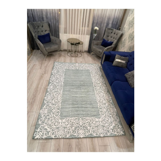 Blue Velor Carpet Cover With Frame Decoration