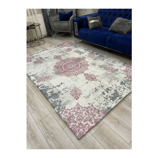 Modern Gray Velvet Carpet Cover With Floral Decorations