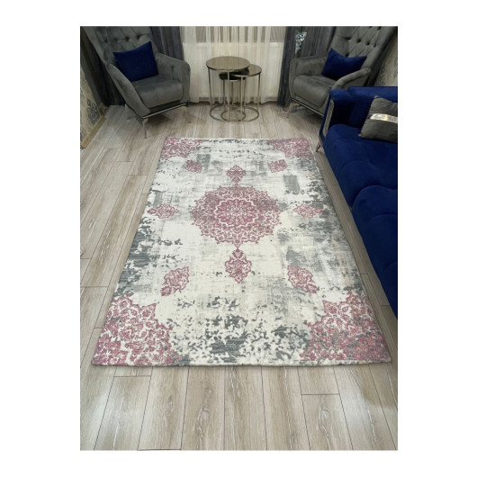 Modern Gray Velvet Carpet Cover With Floral Decorations