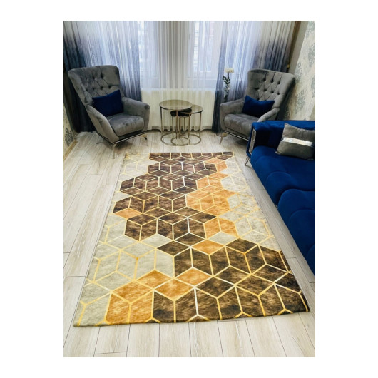 Colorful Velvet Carpet Cover With A Brown 3D Pattern