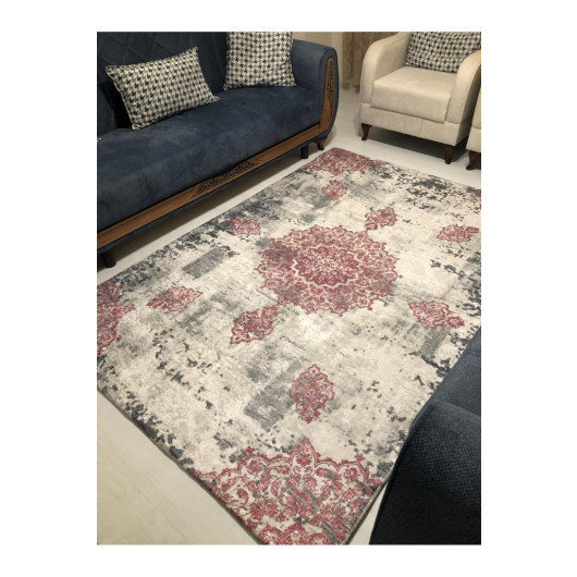 Modern Gray Velvet Carpet Cover With Floral Decorations