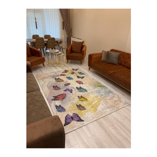 Turkish Rug Cover Decorated With Silky Colorful Butterflies