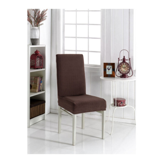 Brown Check Pattern Elastic Chair Cover With Elastic