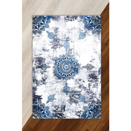 Gray Rug Decorated With Light Blue Sheep