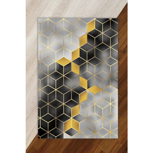 Gray And Gold Living Room Carpet With 3D Pattern