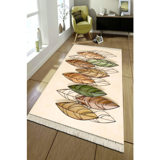Modern Turkish Beige Carpet With A Large Leaf Pattern