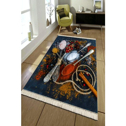Gray Kitchen Rug With Spice Pattern