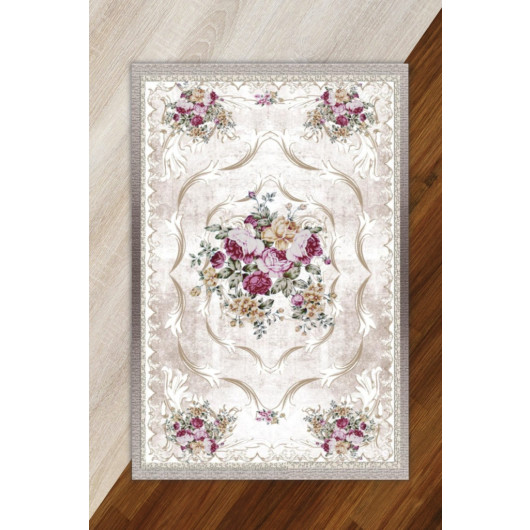 Cream Rug Decorated With Ottoman And Floral Motifs