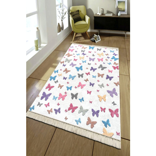 Turkish Rug Decorated With Colorful Butterflies