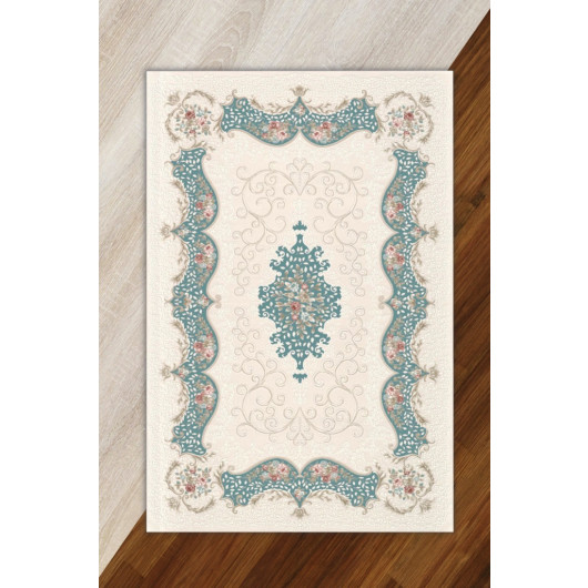 Turquoise Living Room Rug With Ottoman Motifs