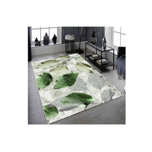 Green Living Room Carpet With Leaf Pattern