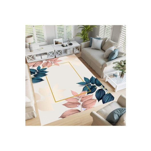 Living Room Rug With A Tree Leaves Pattern With A Non-Slip Base