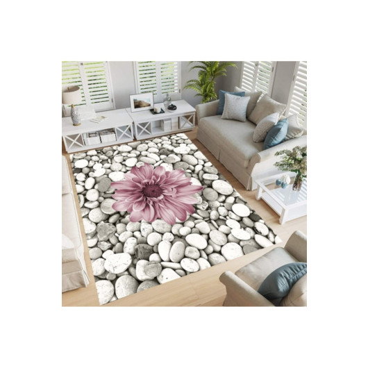 Living Room Rug With Stone And Flower Pattern