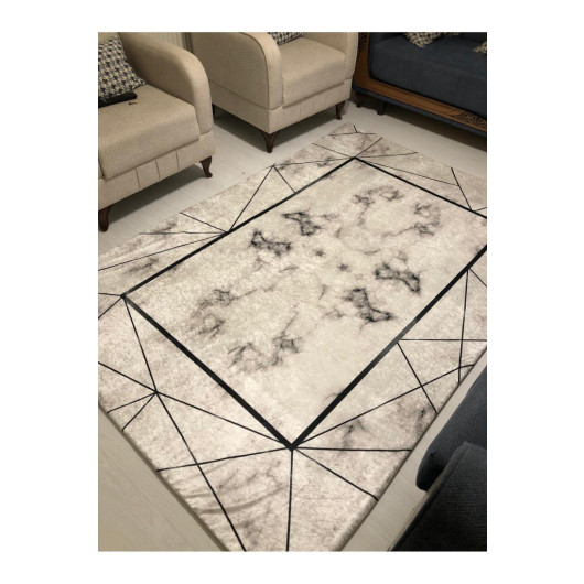White And Gray Carpet Cover With Velvet Marble Pattern