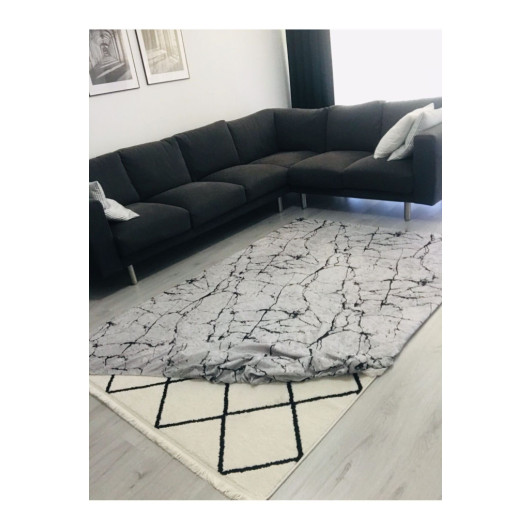 Gray Carpet Cover With Velvet Marble Pattern