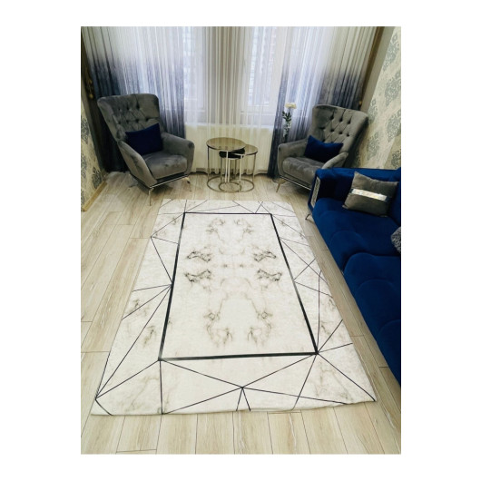 White Carpet Cover With A Velvet Striped Marble Pattern