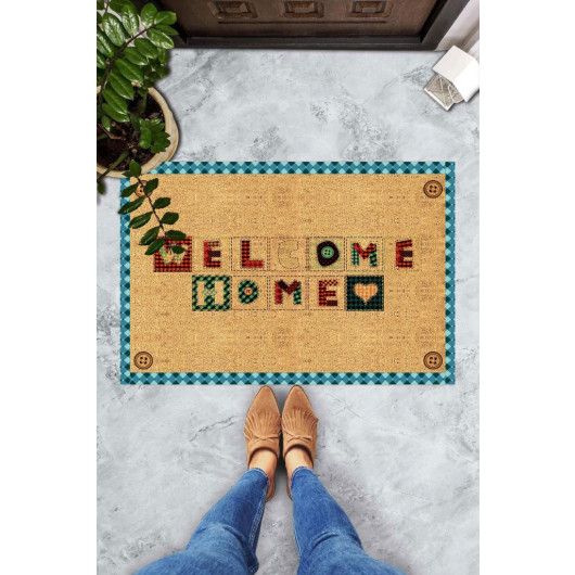 Doormat With Stone Figures And Welcome Text