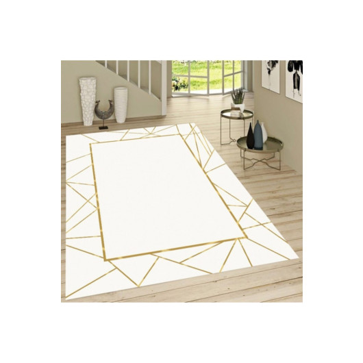 Salon Carpet With A Golden Frame Pattern