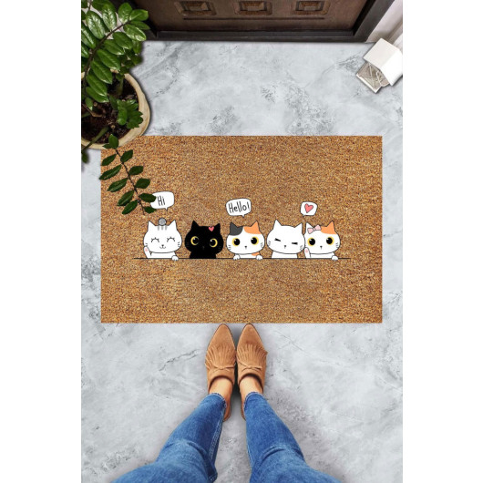 Doormat With Hi Hello Written By Cute Kittens