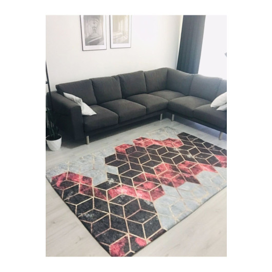 Gray And Black Turkish Silk Rug With 3D Pattern