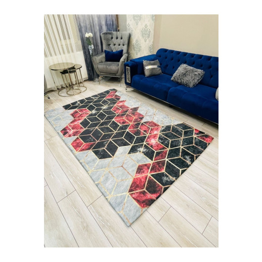 Red And Black Carpet Cover With 3D Velvet Pattern