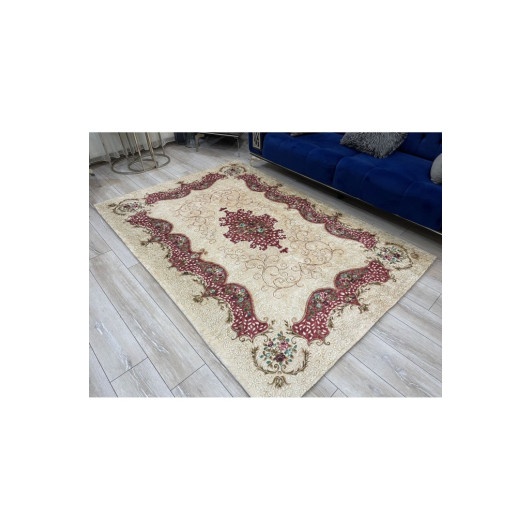 Beige Velvet Floral Patterned Carpet Cover