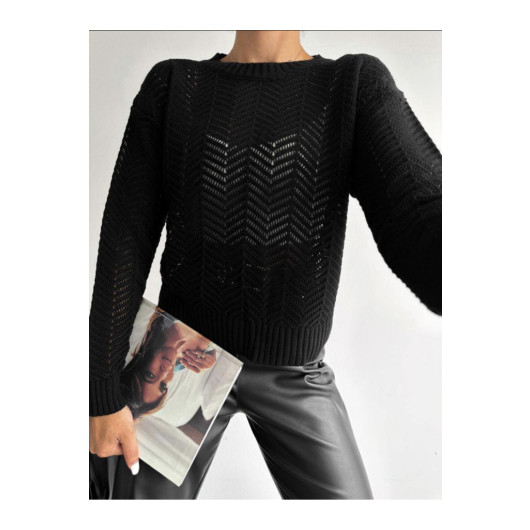Womens Black Acrylic Knitted Sweater, Standard Size
