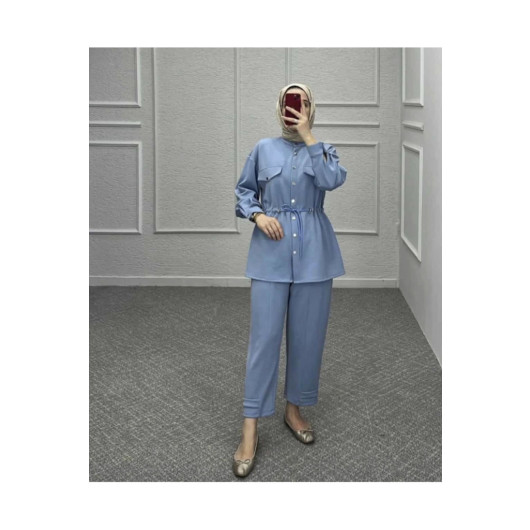 Blue Pants And Shirt Set For Veiled Women, Size 36