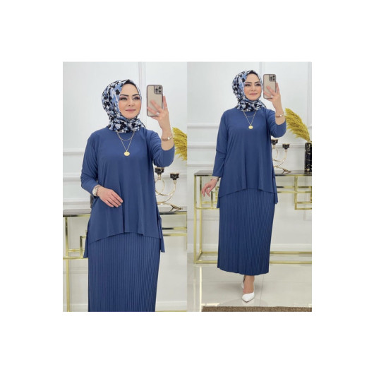 Womens Blue Blouse And Skirt Set, Size S