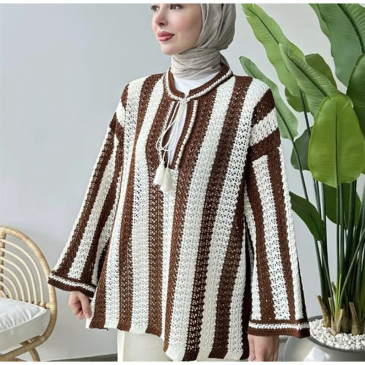 Womens Brown Knitted Blouse, Standard Size