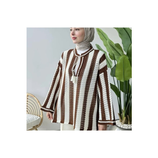 Brown Knitted Veiled Blouse, Standard Size