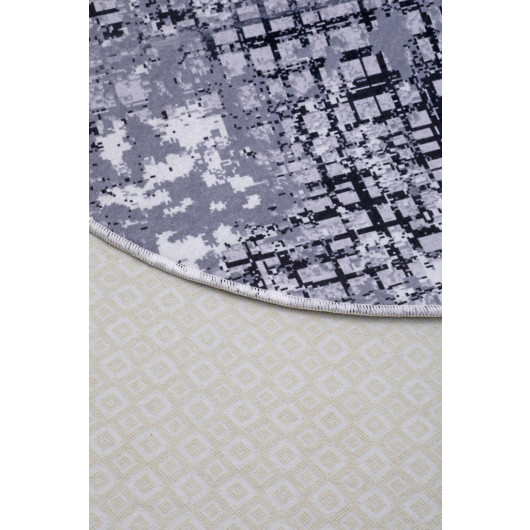 Gray Black Fringeless Digital Printed Round Washable Decorative Carpet