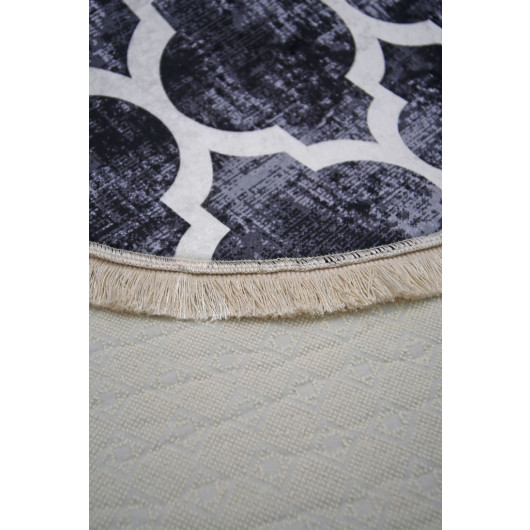 Decorative Digital Fringed Oval Cut Carpet Rug Antiallergic Black Pattern