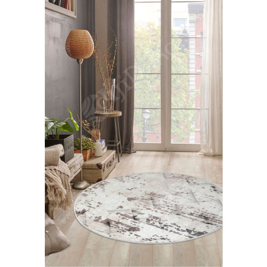 Beige Fringeless Digital Round Carpet Non Slip Washable Entrance Living Room Carpet
