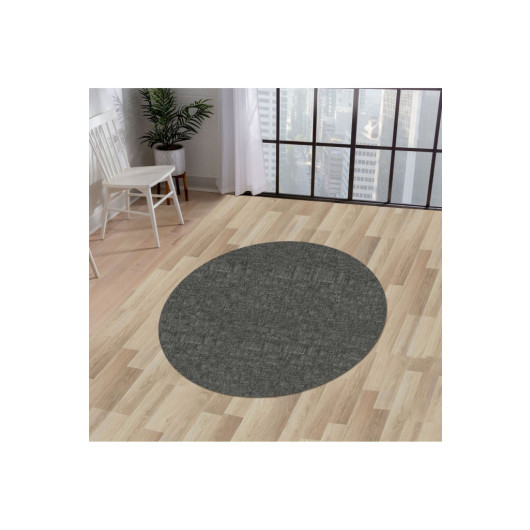 Anthracite Fringeless Digital Round Carpet Non Slip Washable Living Room Carpet