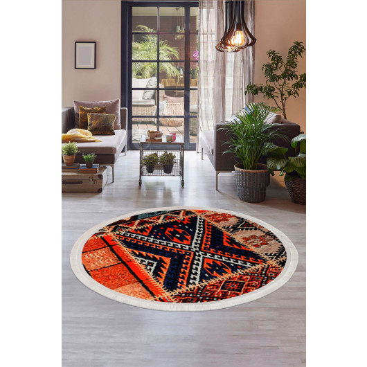Fringed Digital Round Carpet Non Slip Washable Kitchen Living Room Carpet
