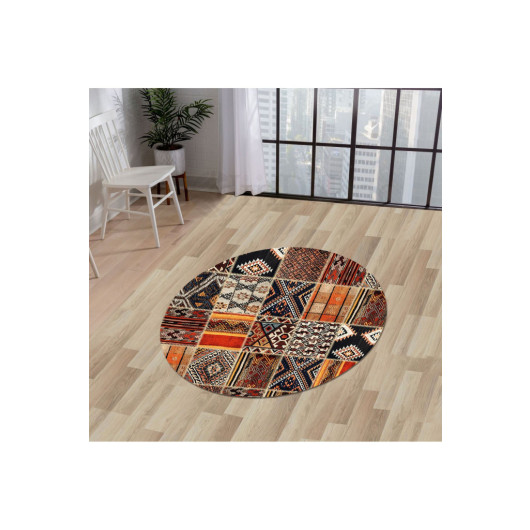 Fringeless Digital Round Carpet Non Slip Washable Kitchen Living Room Carpet