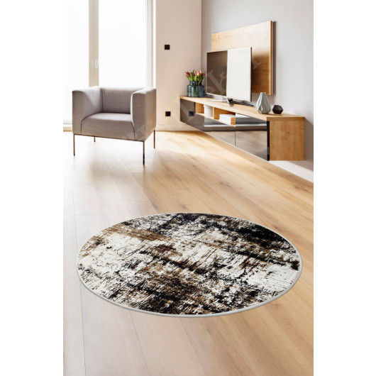 Black Fringeless Digital Round Carpet Non Slip Washable Living Room Carpet