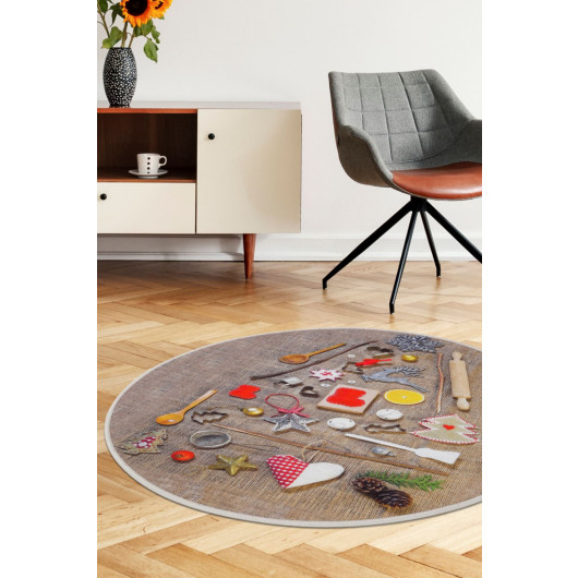 Coffee Kitchen Rug Fringeless Digital Round Carpet Non Slip Washable 100X100