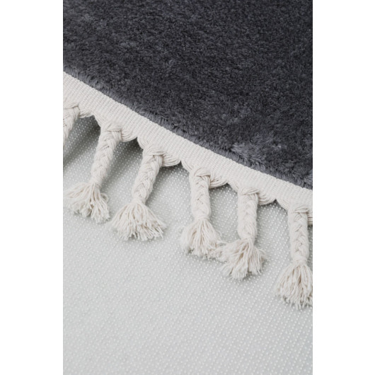 Dark Gray Round Hide Woven Carpet Tufted Plush Carpet Antibacterial