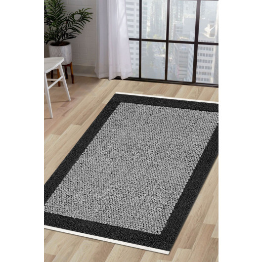 Gray Anthracite Fringed Digital Carpet Curl Appearance Living Room Carpet