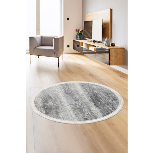 Gray Fringed Digital Round Carpet Non Slip Washable Kitchen Living Room Carpet