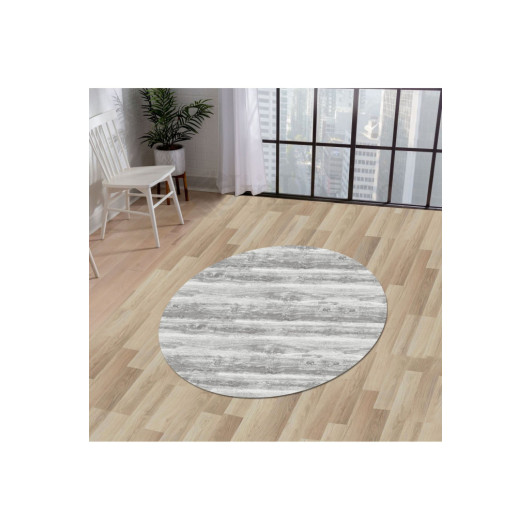 Gray Fringeless Digital Round Carpet Non Slip Washable Kitchen Living Room Carpet